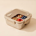 Beige square stainless steel bento box