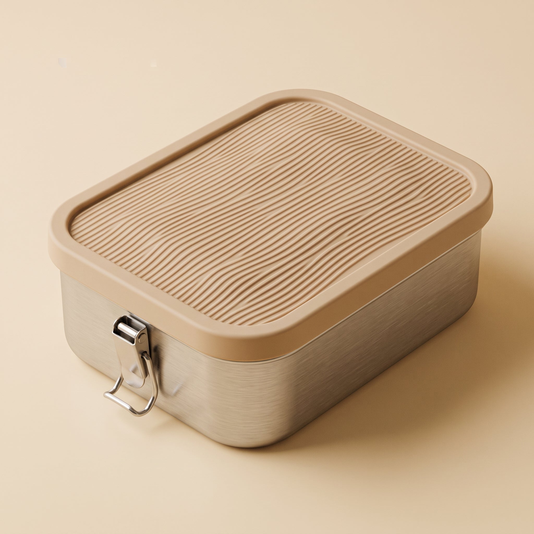 Beige multi-grid stainless steel lunch box